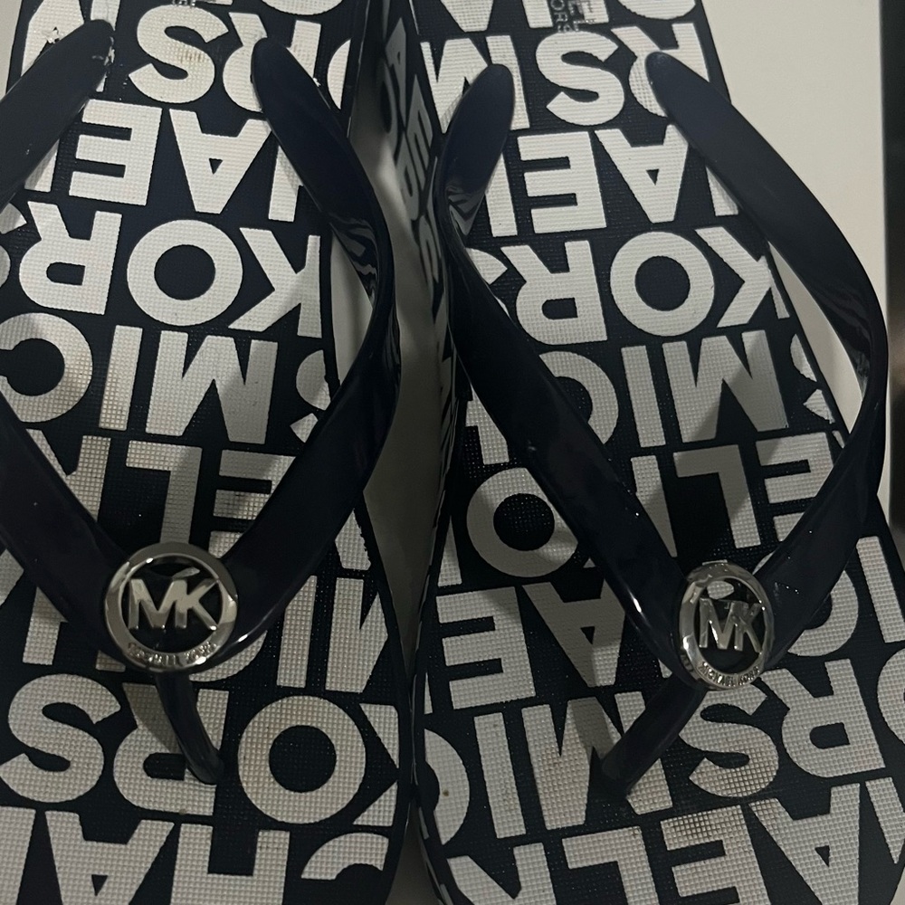 Michael Kors Black and White Logo Flip Flops